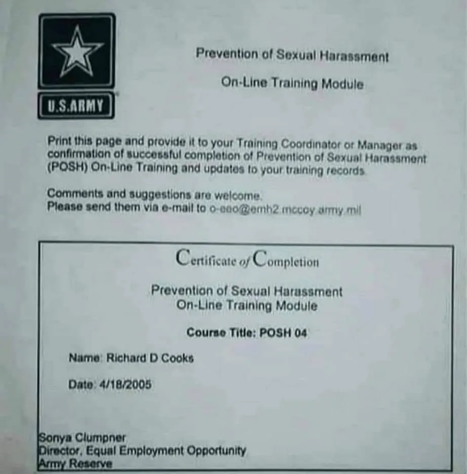 Richard Cooks recognition and service document
